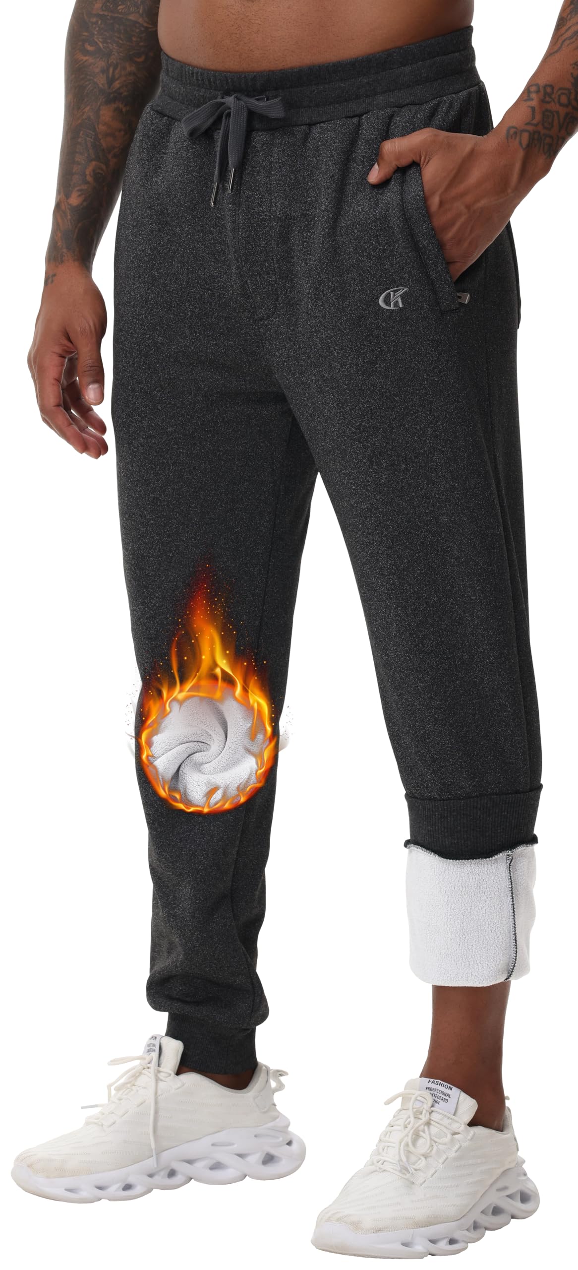 YuKaiChen Jogginghose Herren Fleece Warme Gefütterte Trainingshose Stretch Sporthose Winter Verdickte Sweathose mit Reißverschluss Taschen