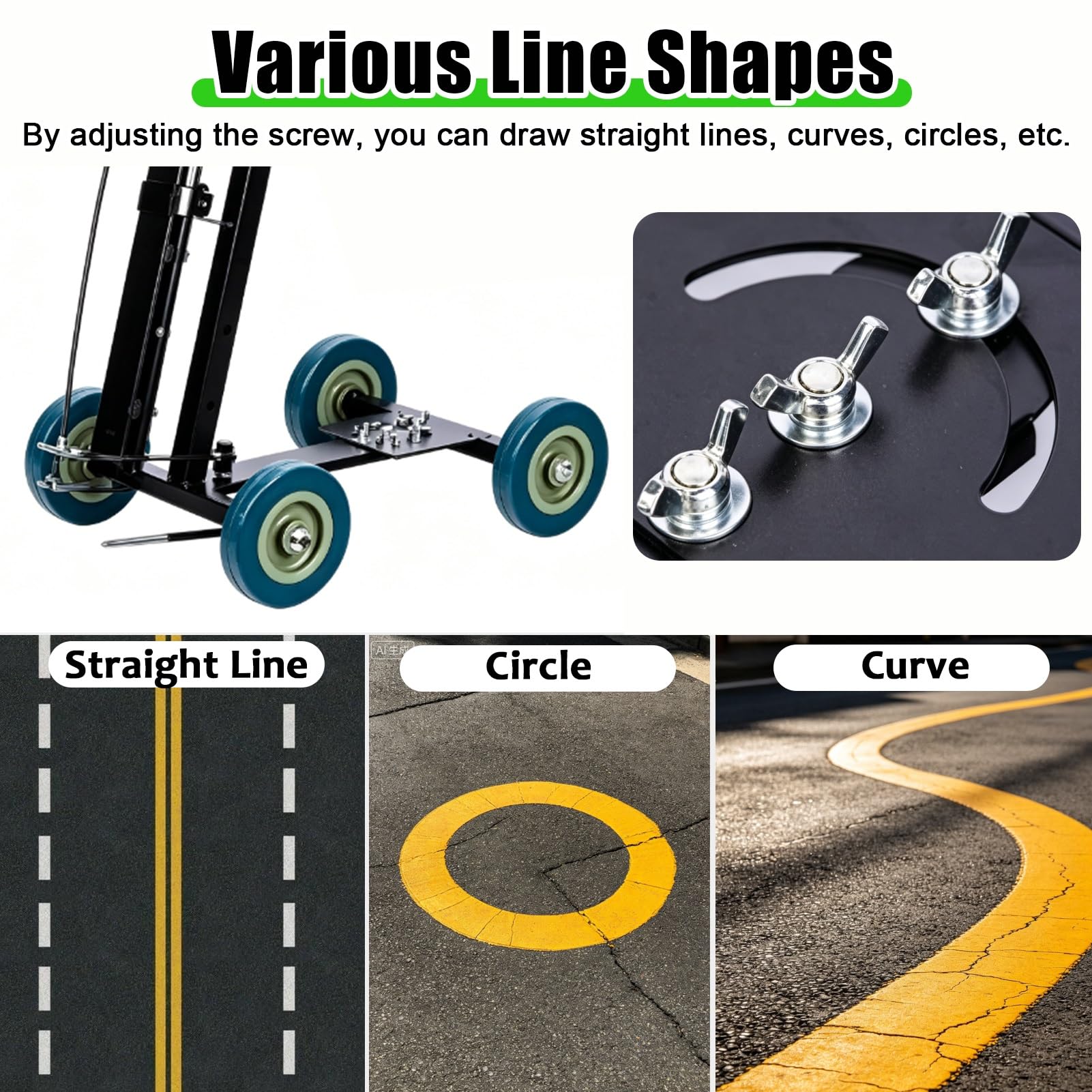 Macchina per marcatura linea, regolabile da 5,1 a 15 cm di larghezza, per pavimentazione parcheggio, compatibile con vernice spray invertita