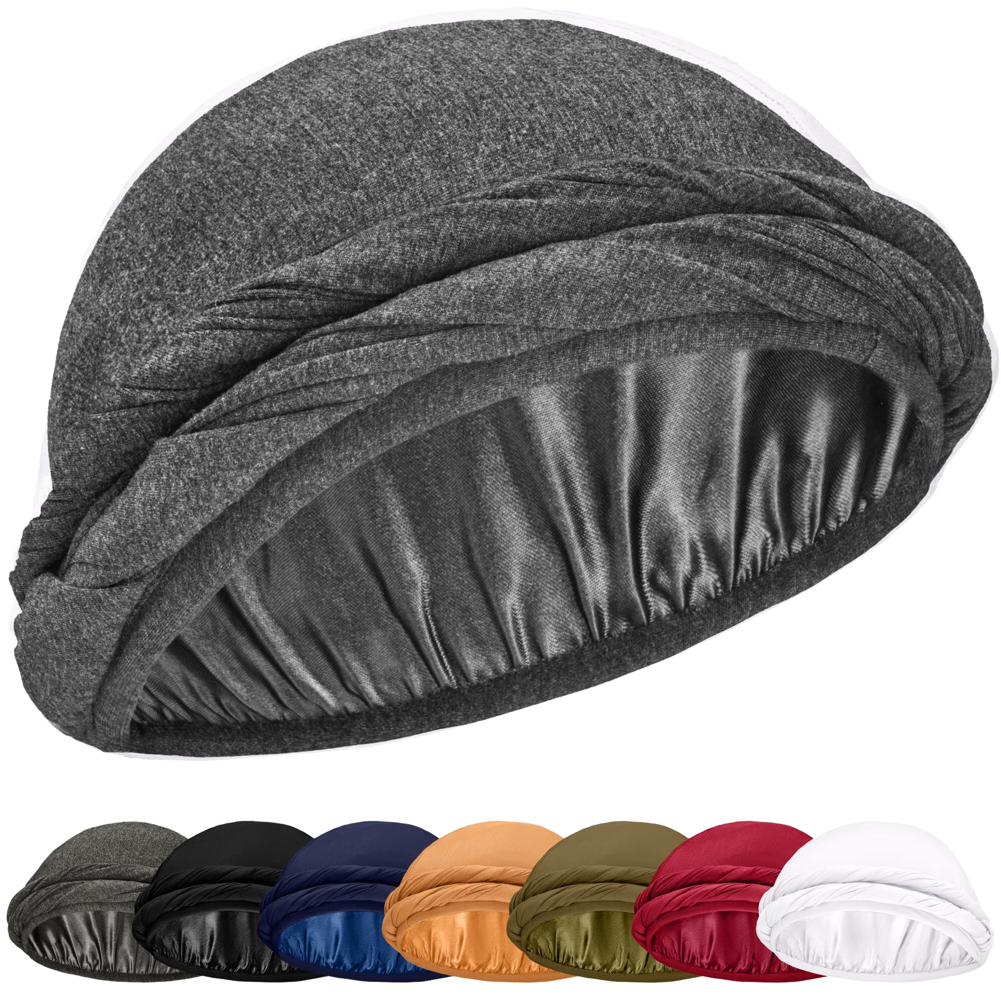 Silk Satin Lined Halo Turban Head Wrap Pre-Tied Skull Cap for Men and Women Sleeping Bonnet Hair Cover Chemo Hair Loss Hat