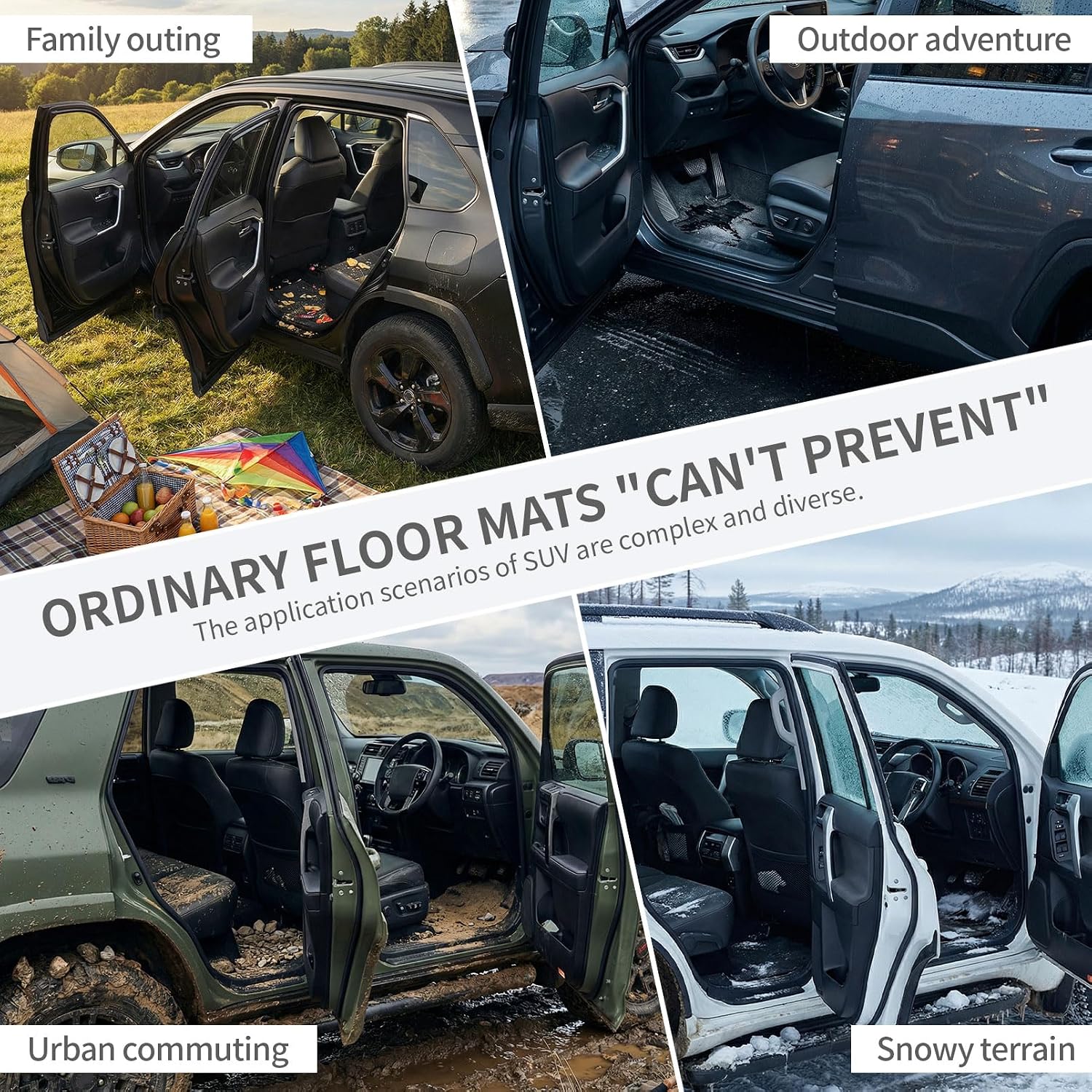 Floor Mats for Ford Explorer 2025 2024 2023 2022 2021 2020 7 Passenger Gas TPEAll-Weather Full Set 1st 2nd 3rd Row Cargo Liner with Seat Back Cover Bumper Guard Door Sill Protector