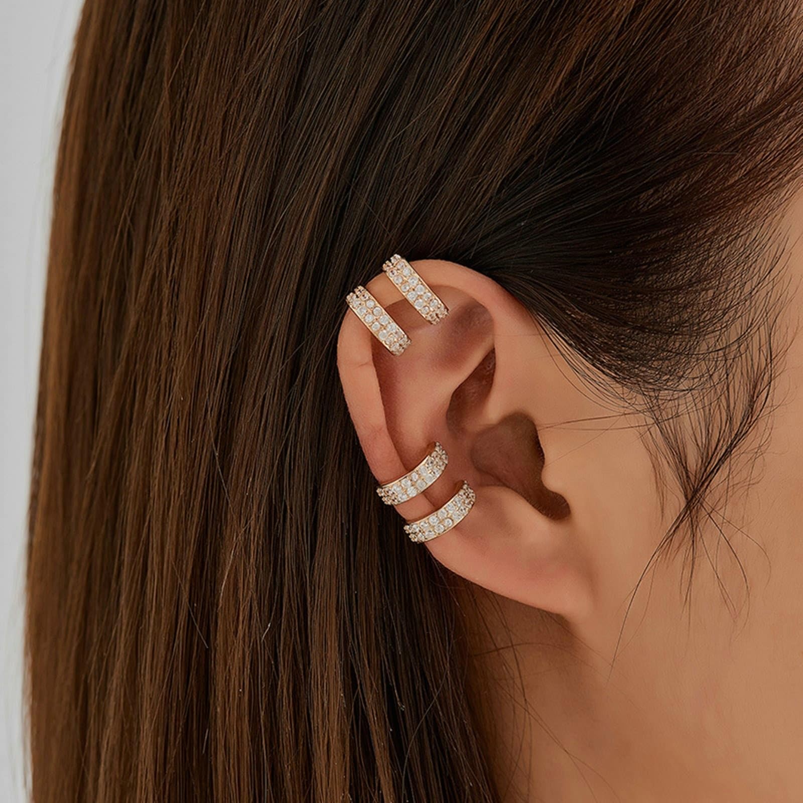 KnBoB Manschette Ohrringe Damen Weißgold 14K Doppel Rund Moissanit Echtgold Ear Cuff Edelstein Schmuck