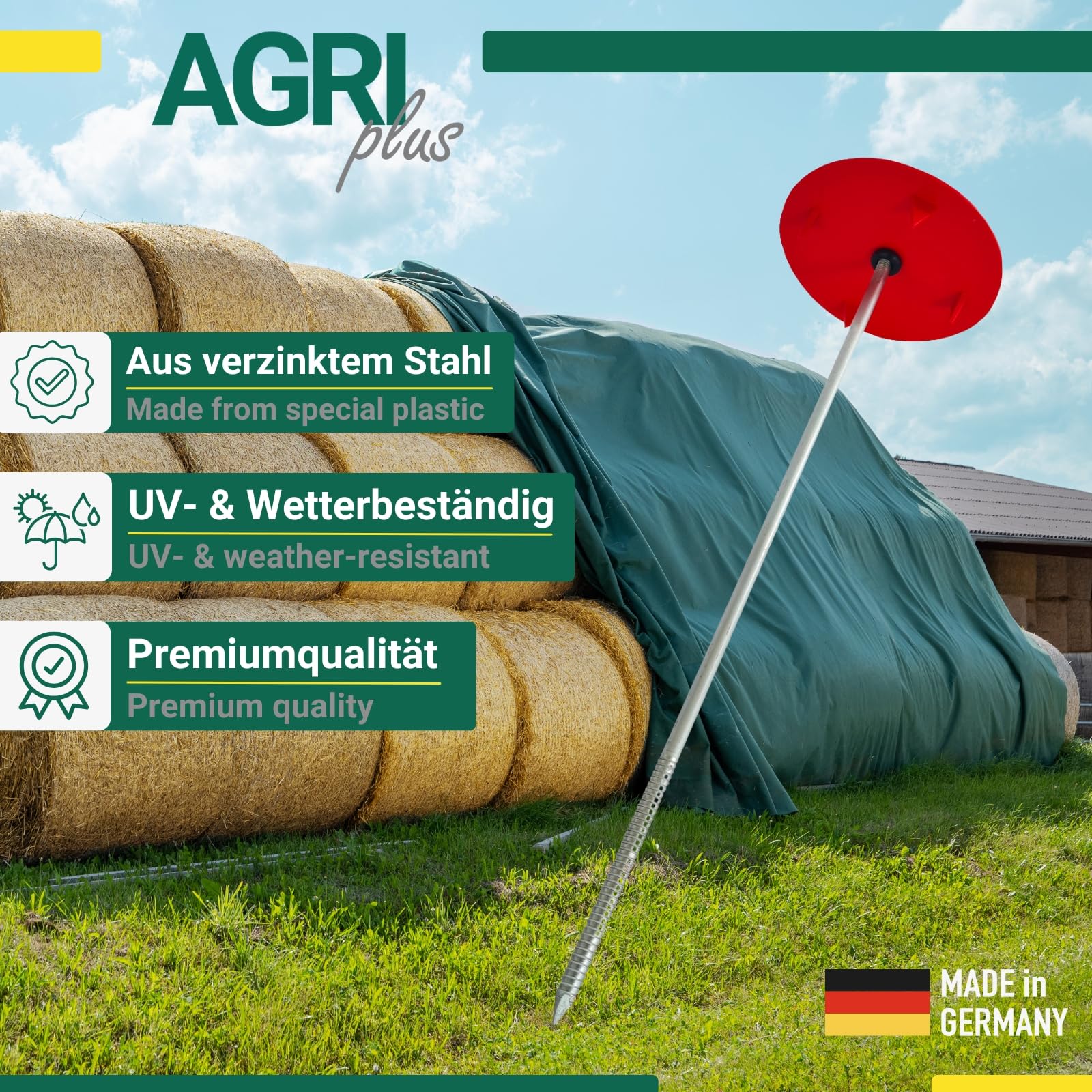 AGRI plus Vliesnägel 33cm I 12 Stück I Hochwertige Metall-Nägel aus verzinktem Stahl I Ideal zur Befestigung von Strohvlies & Heuvlies I wiederverwendbar, UV- & witterungsbeständig
