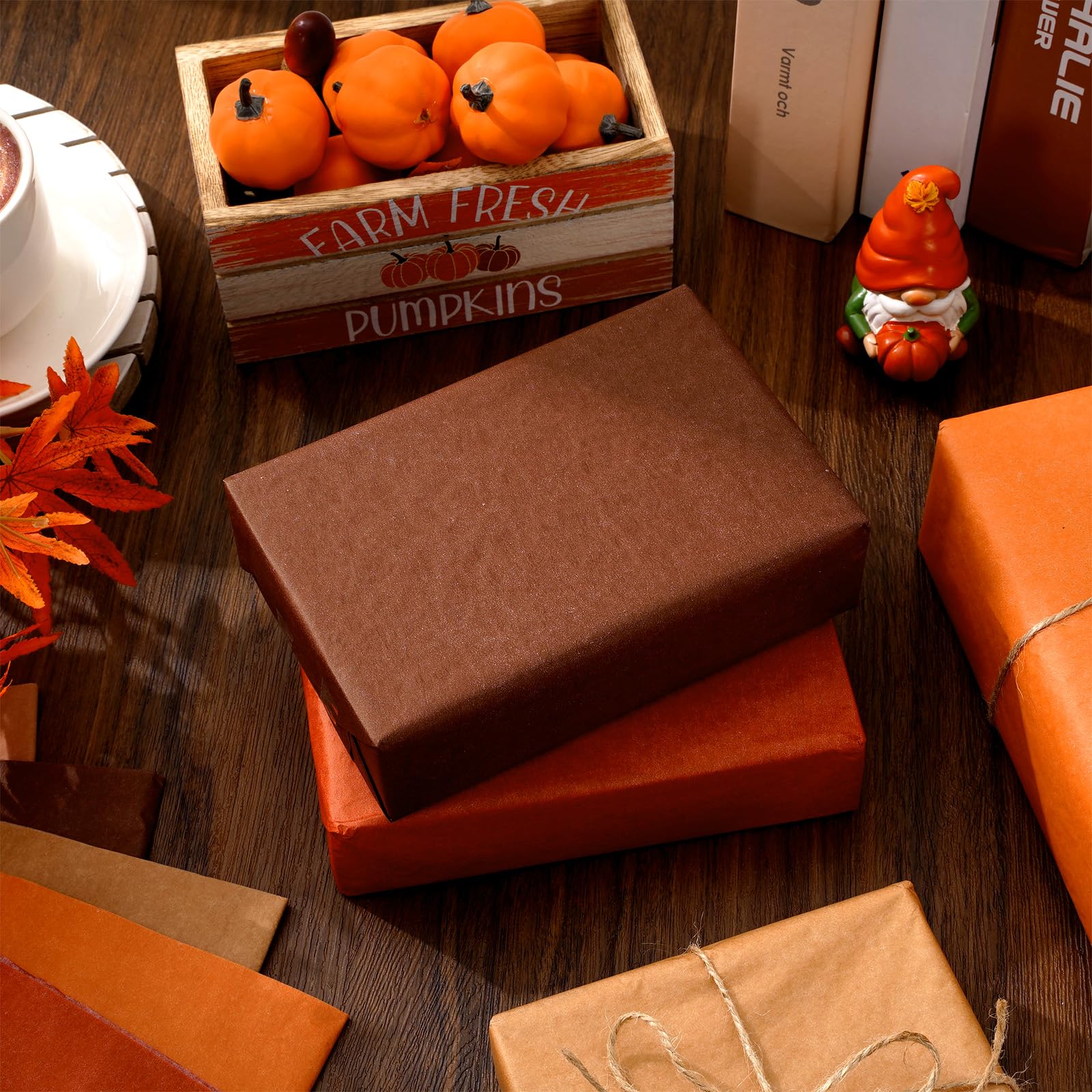 Whaline Lot de 100 feuilles de papier de soie marron - 5 couleurs - Papier cadeau décoratif d'automne pour la récolte d'automne, Thanksgiving, Halloween, fête, loisirs créatifs, 35,6 x 50,8 cm