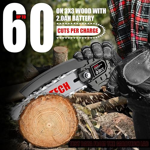 Miniatura 2 de Gardtech Mini motosierra inalámbrica de 4 y 6 pulgadas, motosierras de mano con 4 cadenas mejoradas 2023, 2 baterías, buenas para mayores,