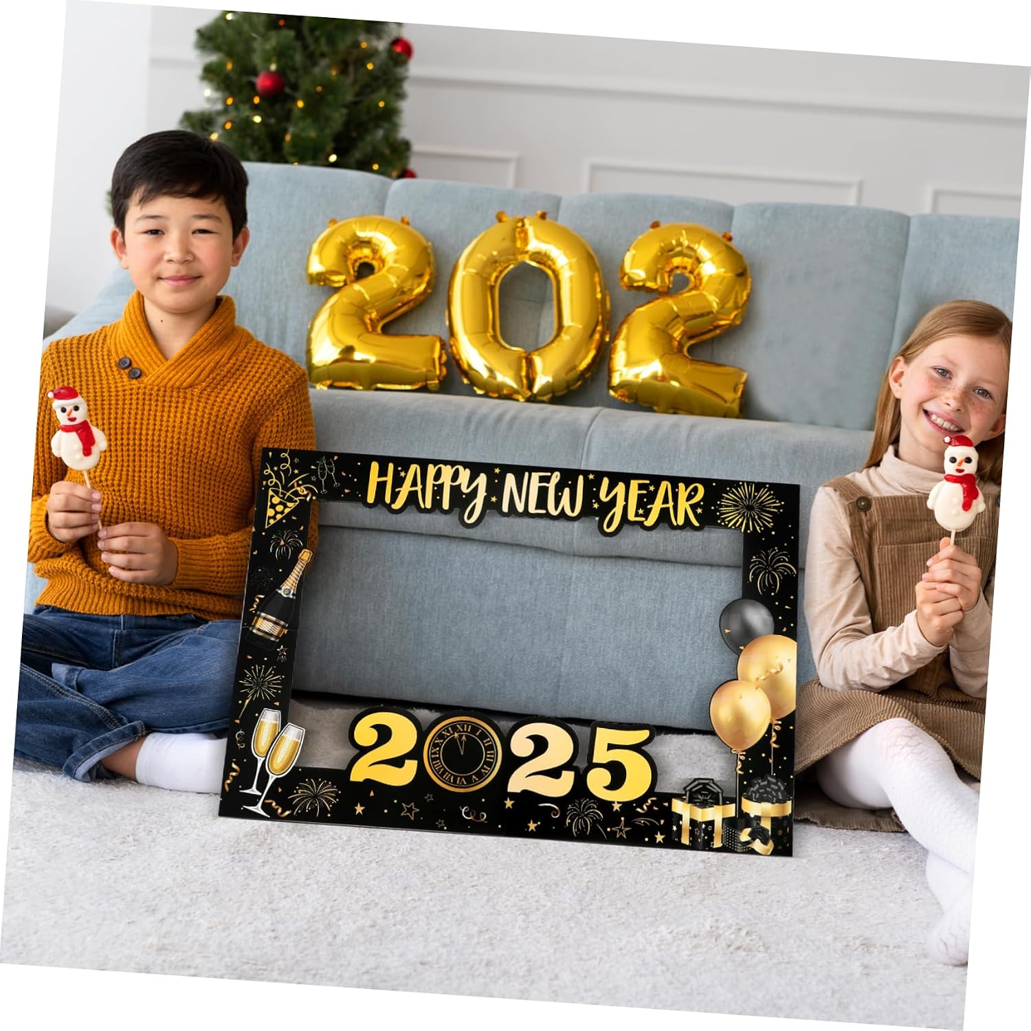 Year and Photo Booth Frame Glitter Selfie Picture Frame for Party Decorations Creative Paper Props for Celebrations and Photography Supplies