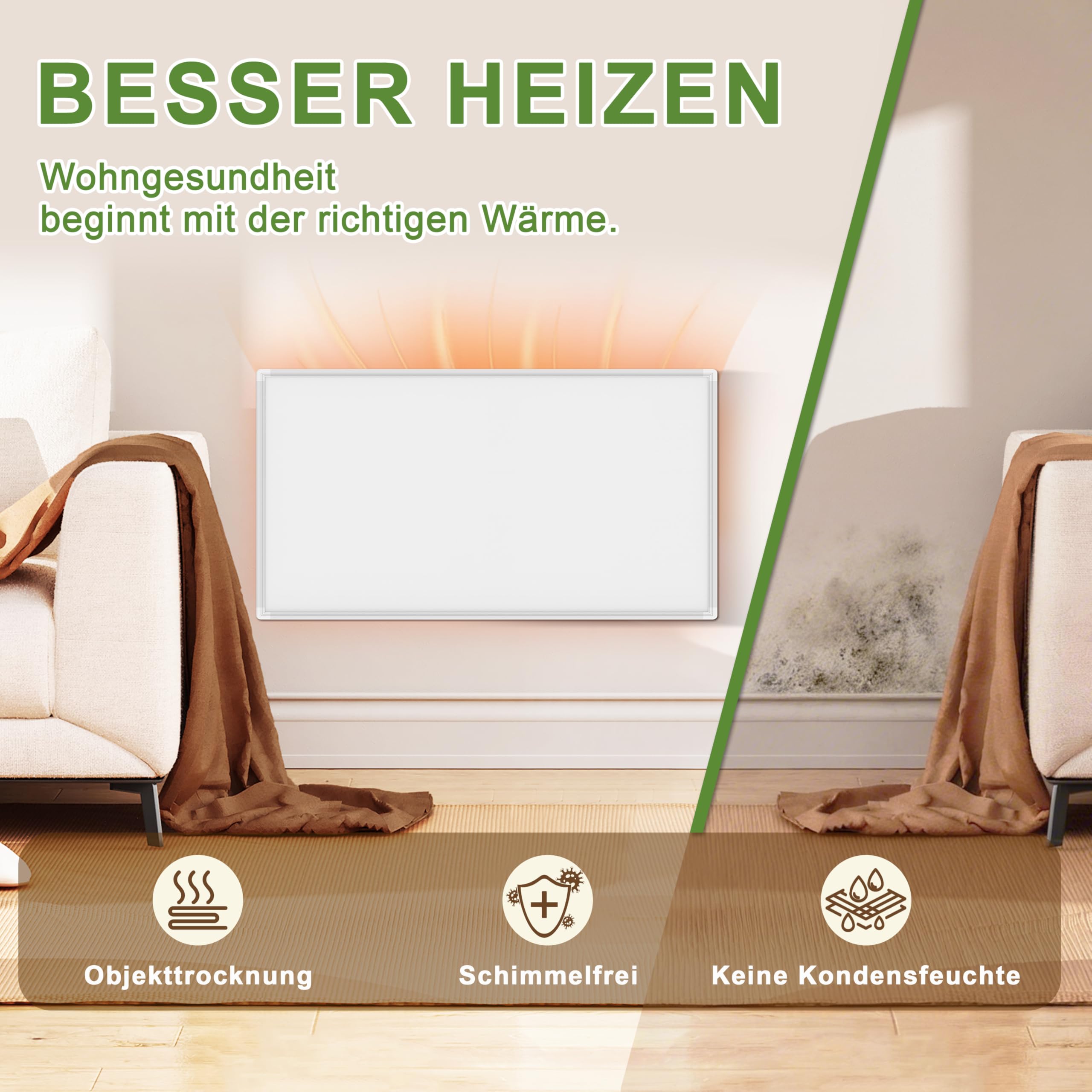 Pannello Radiante Infrarossi 1000W con Termostato a Controllo Remoto - Temperatura Massima Fino a 120° - 1-3 Minuti per Raggiungere la Temperatura di Esercizio -WiFi - 10 Anni di Garanzia