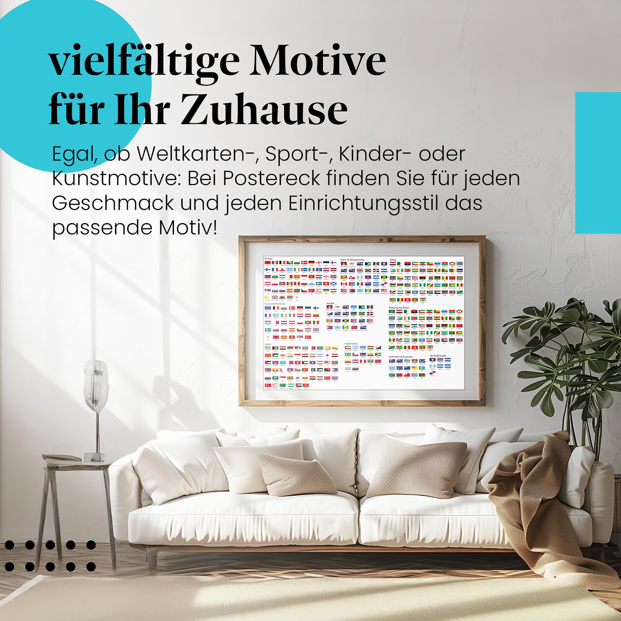 Postereck - 2515 - Flaggen, Erde Schule Kontinente Fahnen Studium - Unterricht Klassenzimmer Schule Wandposter Fotoposter Bilder Wandbild Wandbilder - Leinwand - 100,0 cm x 75,0 cm