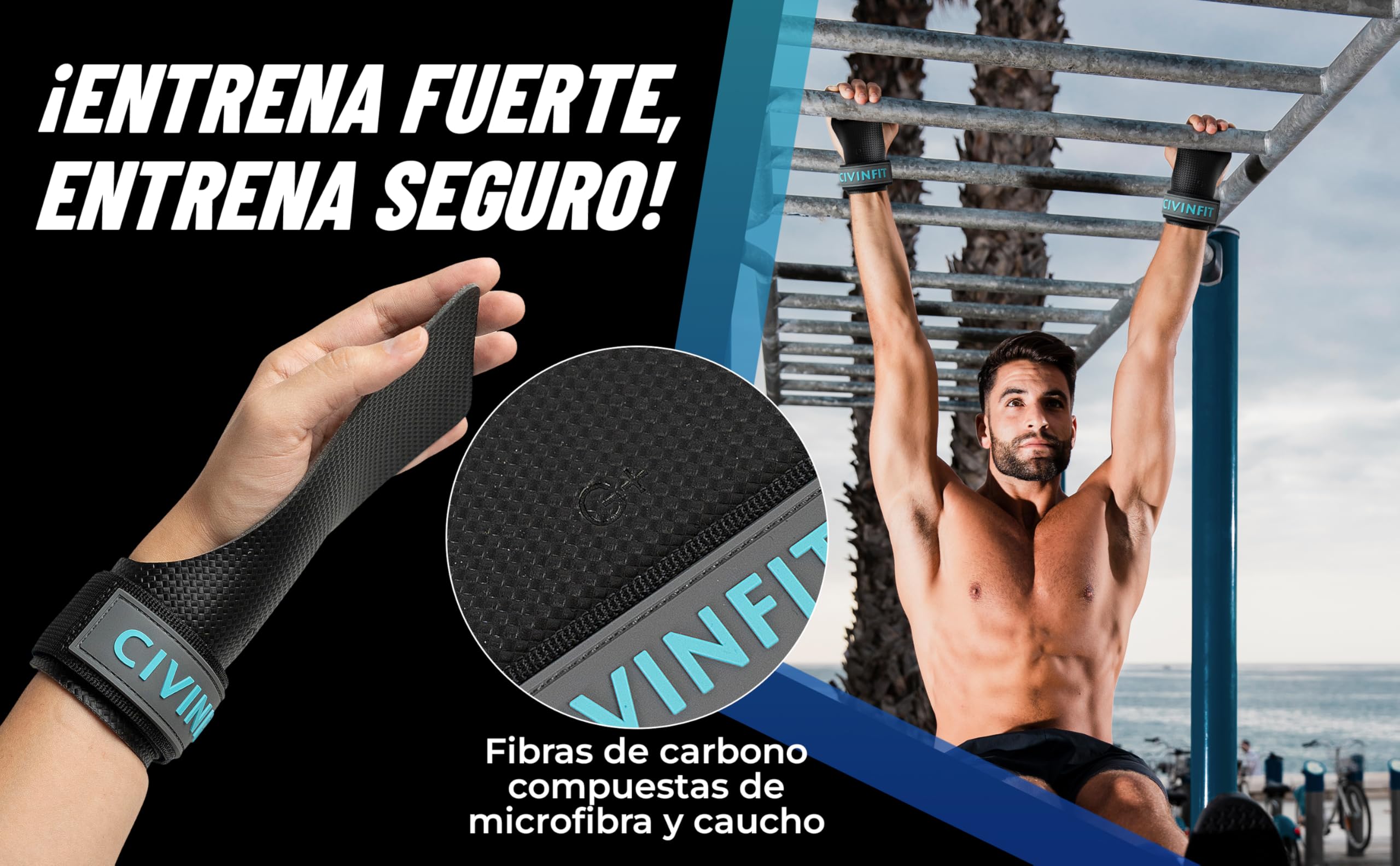 Calleras Crossfit Fibra de Carbono Hand Grip Sin Agujeros Protección Manos Muñequeras Guantes Gym