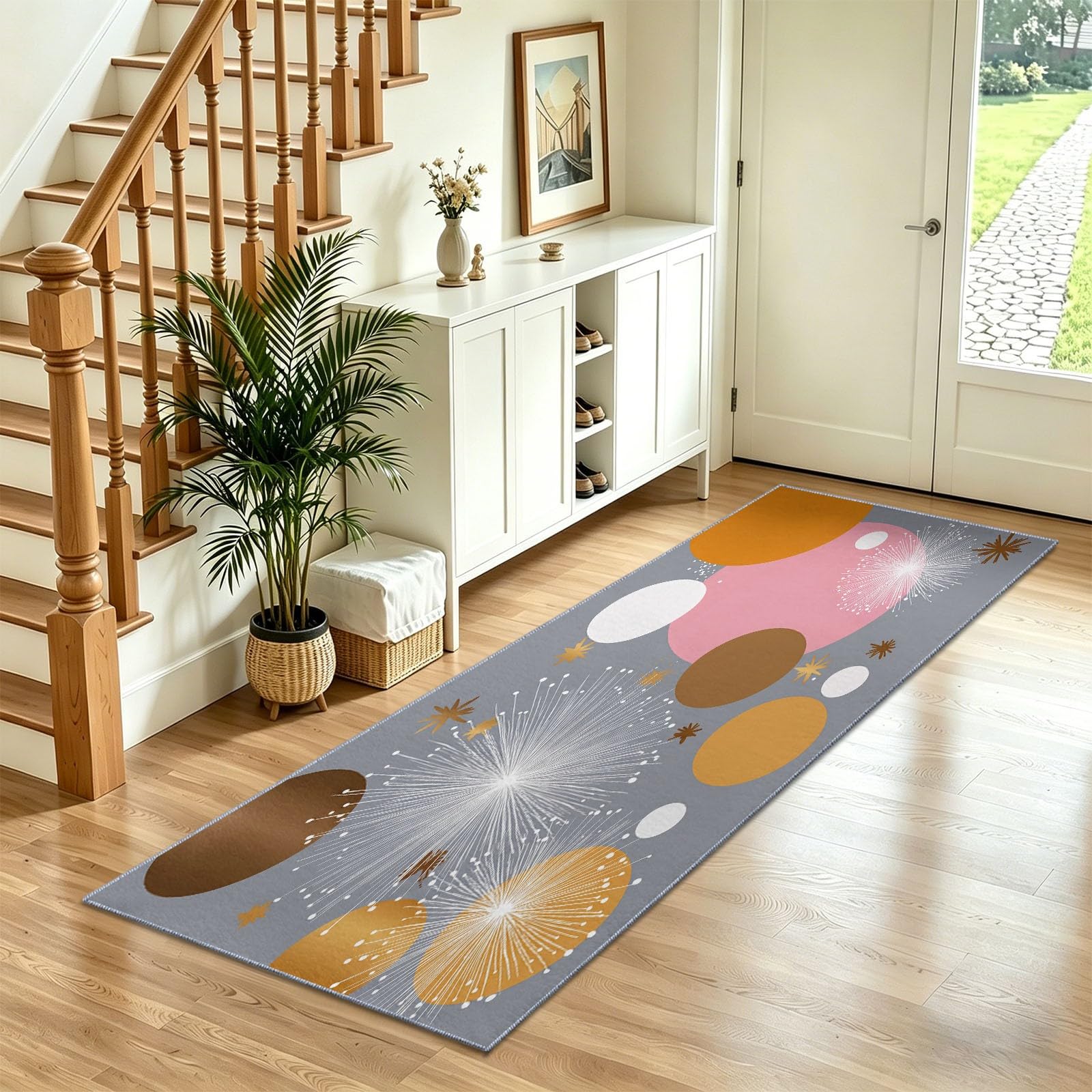 Tapis de couloir 60x210 cm antidérapant gris abstrait de cuisine