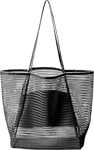 Bolso de playa de malla para mujer, bolso de hombro plegable MAX 23L casual bolsa de mano para playa, picnic y vacaciones, Ins