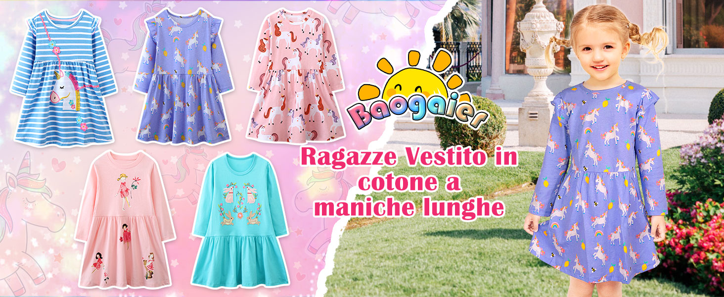 Vestito Bambina Unicorno Baogaier - Cotone, Manica Corta, Con Paillettes E Tulle, 2-7 Anni - Foto 5