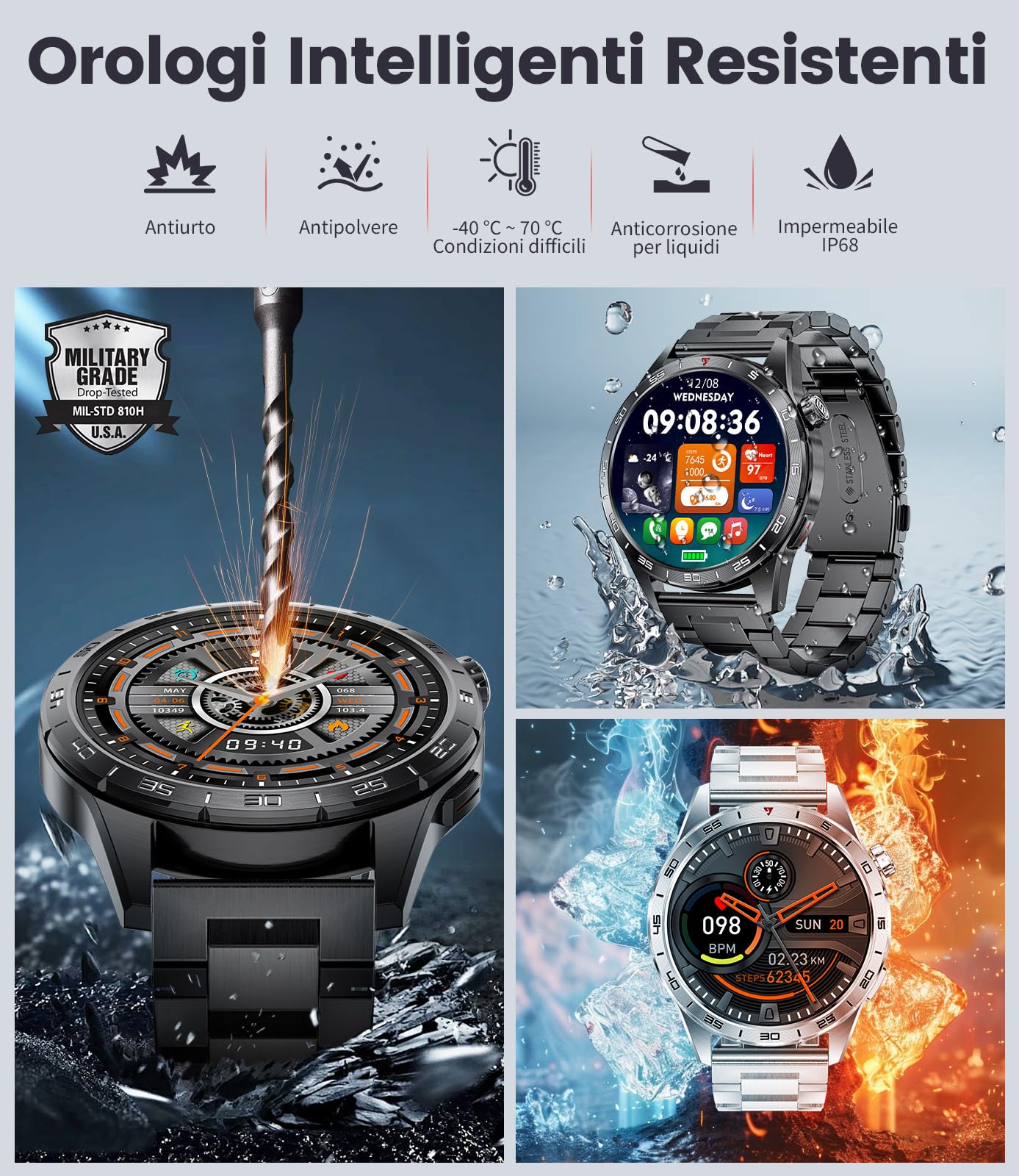 2025 Orologio Smartwatch Uomo con Torcia LED/1000mAh/5ATM, 1.91 AMOLED Militari Smart Watch con Chiamate/113 Modalità Sportive, 24/7 Fitness Tracker Sonno/Cardiofrequenzimetro/SpO2 Android iOS Nero