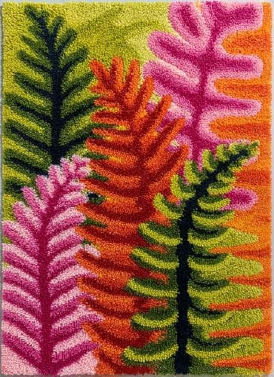 XDEGHUANGSS Latch Hook Rug Kit Fern Fronds with Pre-Printed Mat Cover DIY Cushion Crochet Yarn Hooking Craft Set for Floor Decor 38x52cm-2