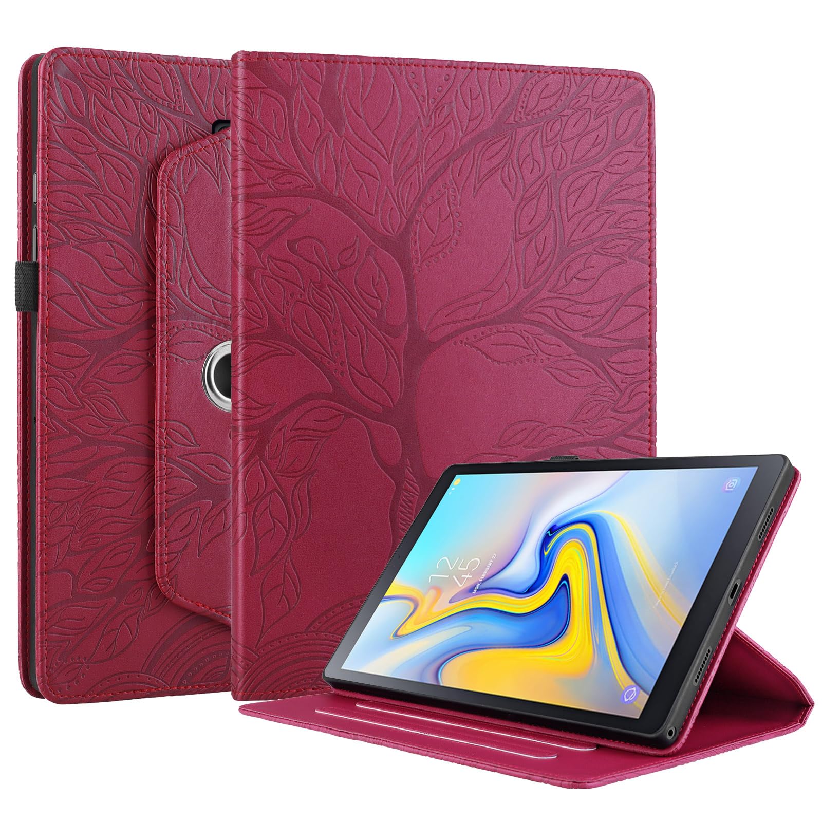 Succtopy Hülle für Samsung Galaxy Tab A 10.5 2018 SM-T590/T595 PU Leder 360°Drehbar Multi-Winkel Schutzhülle mit Standfunktion und Stifthalter Hülle für Galaxy Tab A 10.5 Zoll 2018 Rot