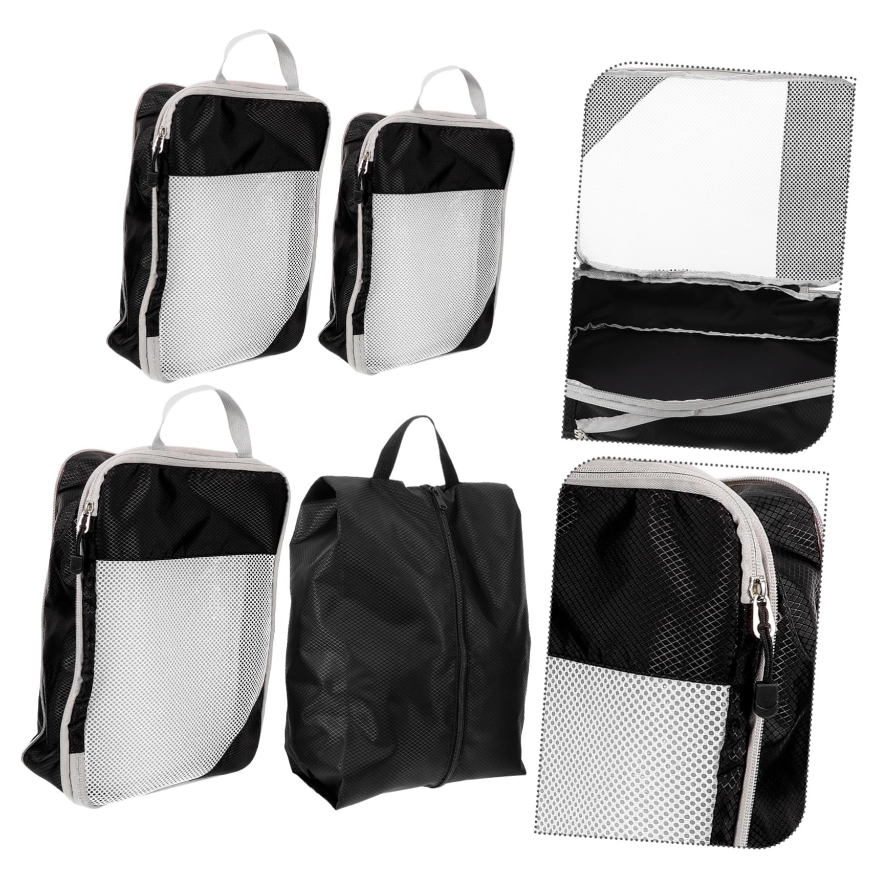 4pezzi Borse Organizer Valigia Compressione e Maniglie Nero per Viaggi Professionali e Tempo Libero