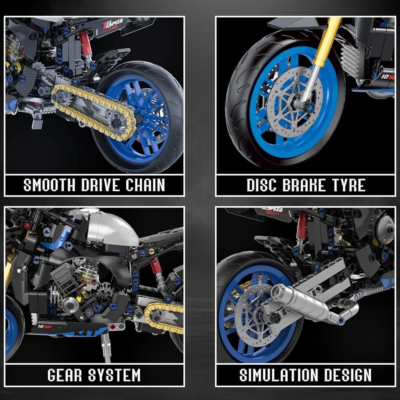 Ebortsin Motorcycle Building Blocks Set, 638 Pcs MT-10 Motorbike Building Kits, Tech Concept Supermotorcycle Model Toys - Image 3