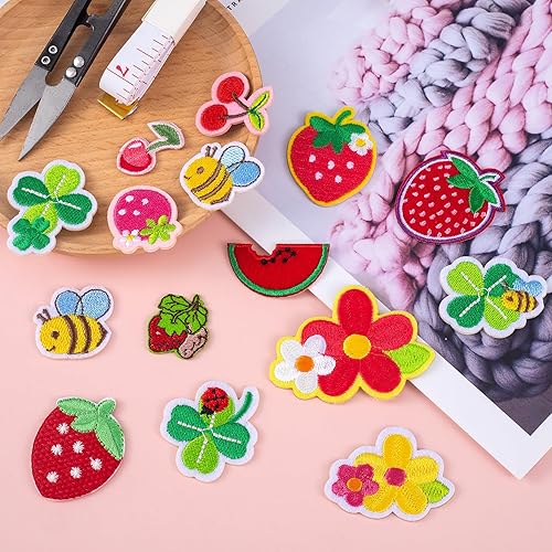 Miniatura 7 de CHANZET Parches para planchar con flores, 15 unidades, parches de flores de frutas de abeja, parches bordados para ropa, parches bordados, apliques