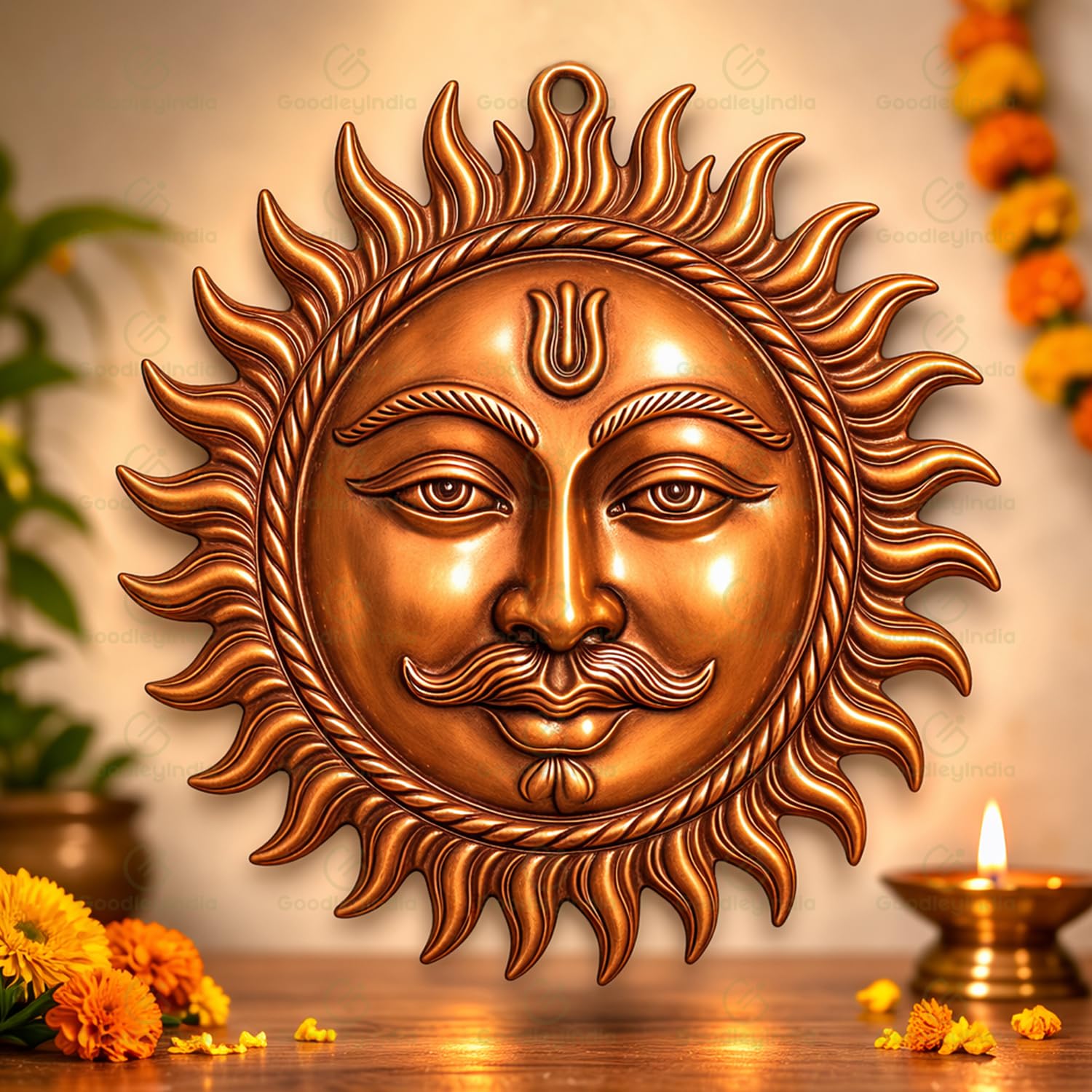 GoodleyIndia Copper Sun Face Wall Hanging, Suraj for Positivity at Home & Office | Sun Face Statue Puja Vastu Items | Lord Surya for Home and Office Protect Evil Eye.-image-26