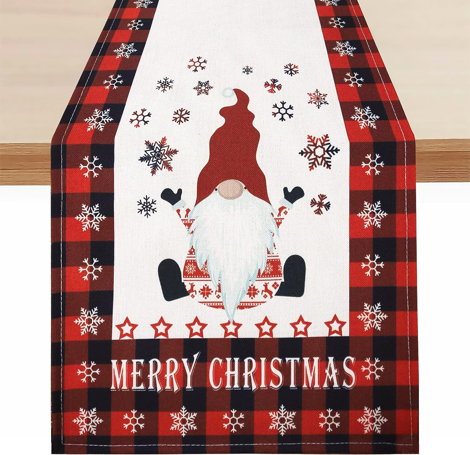 DHRUTI Camino de Mesa Navideño, 33x183cm Camino de Mesa de Lino Navideño Rojo Negro Cuadros de Búfalo,Adornos Navideños Mesa de Granja para decoración navideña, Cena Familiar, Fiesta navideña (C)
