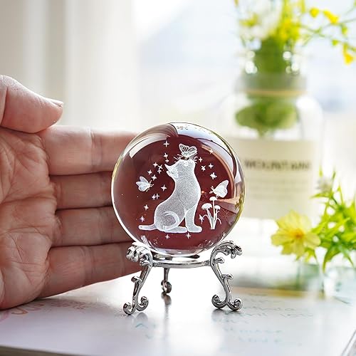 Miniatura 9 de ZEERSHEE Figura de cristal 3D para gatos con soporte de 2.362 in, bola de cristal relacionada con gatos, regalos para amantes de los gatos