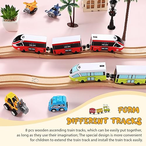 Miniatura 6 de Paquete de 8 paquetes de expansión de vías de tren de madera  Compatible con la mayoría de las vías de tren  Vías de tren (ascendente)