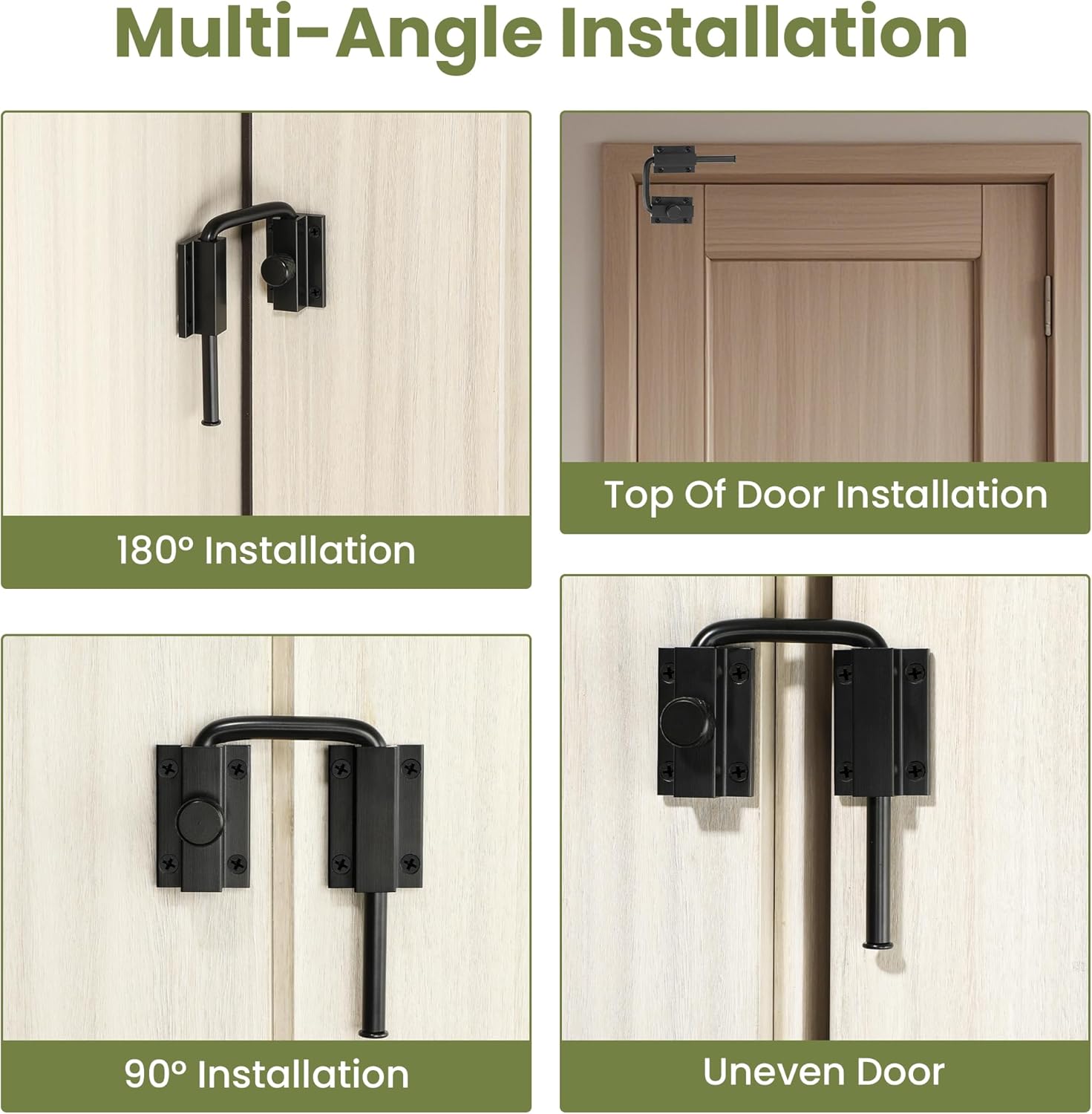 Alise 4 Inch U-Bolt Door Loop Lock, 90/180 Degree Heavy Duty Security Door Latch, Black Anti-Theft Privacy Bolt Lock, Door Hardware for Bedroom,Apartment, Interior Door, Barn Door, Fence Gate