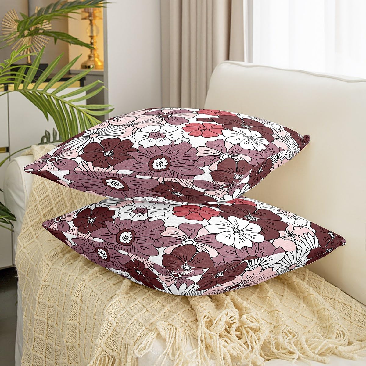 Set Di 4 Federe Per Cuscini Realhomes Onedraw - Motivo Astratto Boho Rosa - Morbido Velluto Con Cerniera Nascosta