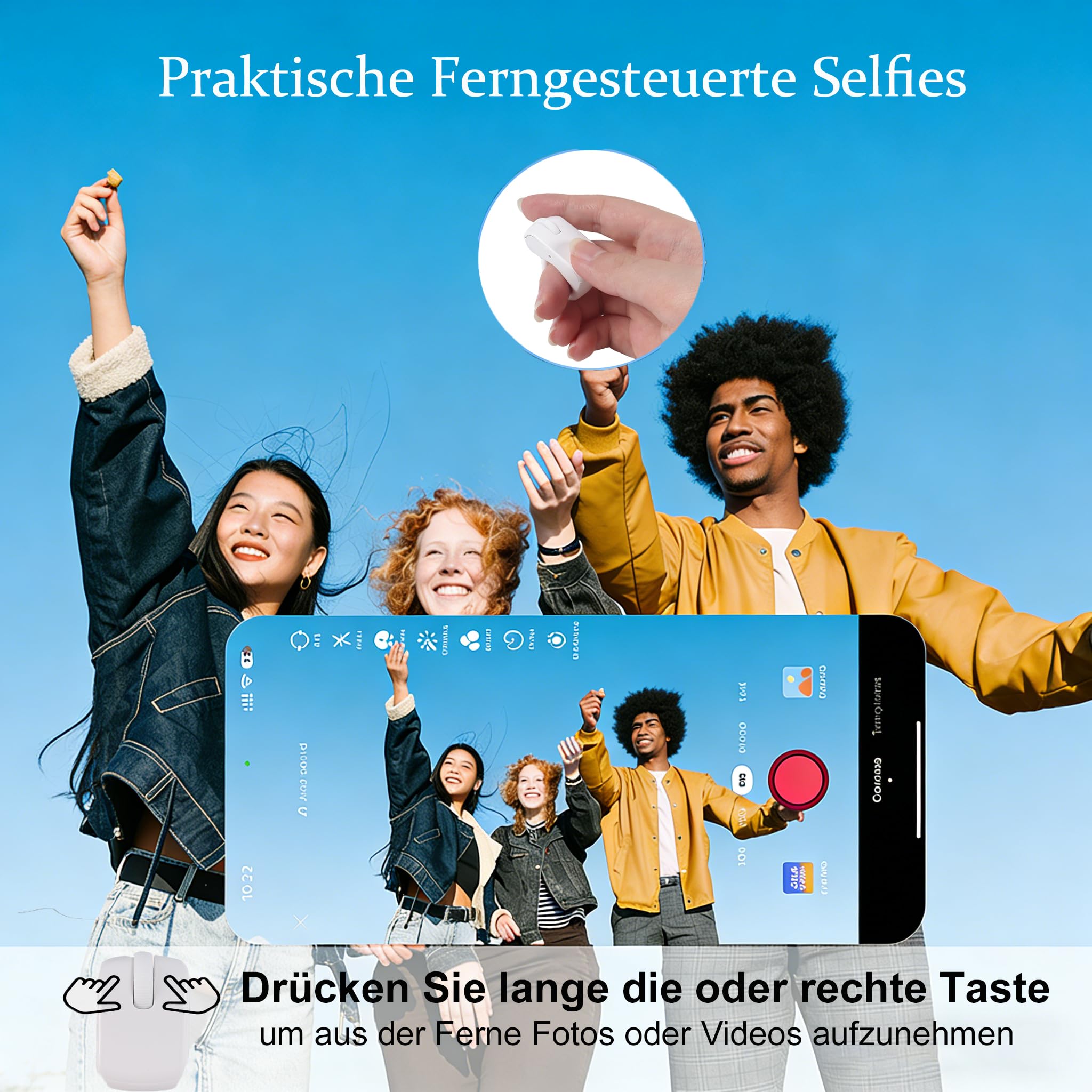 Tiktok Scrolling Ring Fingermaus mit Touchpad, Mini Bluetooth Wiederaufladbare Tragbare Maus mit Ladehülle, Fernbedienung für Kamera/Video/Kindle App/PPT, für PC Laptop Smartphone Tablet(Weiß)