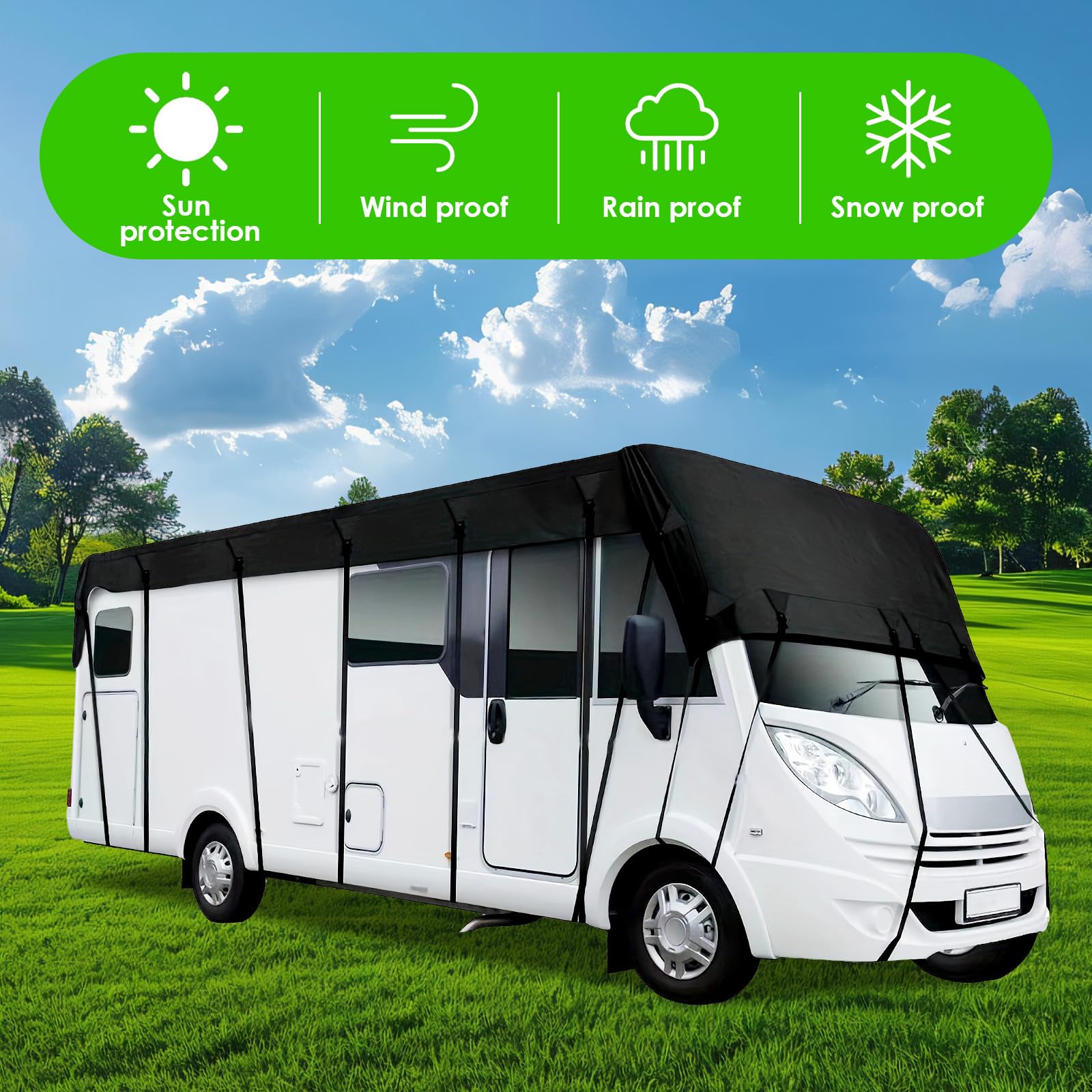 Funda para caravana, ajuste universal, tela Oxford 210D, impermeable, cubierta protectora transpirable para autocaravana, lona protectora UV con correas retráctiles para viajes de caravana (8,5 m x 3