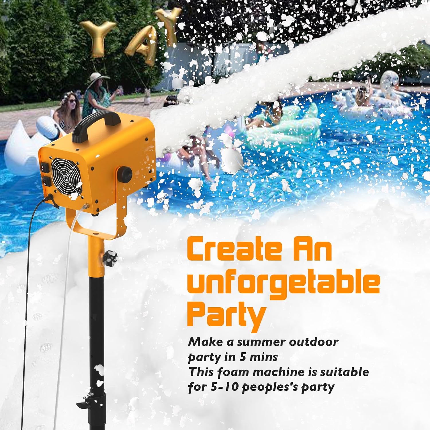 1000W Foam Machine for Party, Foam Party Machine 2–4m Spray Distance, AC110V Foam Machine with Water Pump, 4-Position Adjustable Tripod Stand, Outdoor Foam Party for Kids Backyard Birthday thumbnail