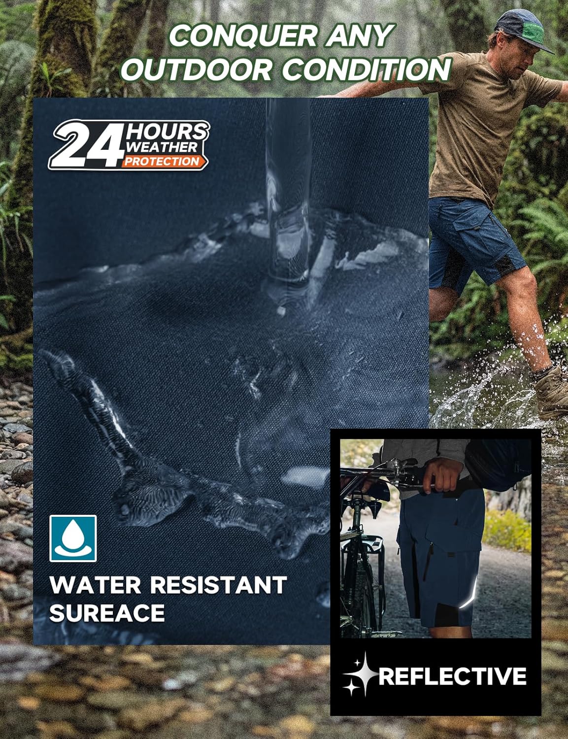 Moosehill Men's Hiking Cargo Shorts: Quick Dry Lightweight Stretch Outdoor Fishing Camping with 9 Pockets (Self-Storing)