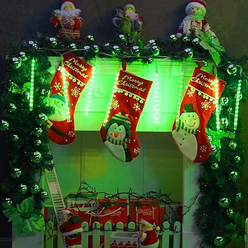 Miniatura 9 de YEGUO Paquete de 2 luces verdes de Halloween para exteriores, luces solares de lluvia de meteoritos impermeables, 16 tubos 288 luces LED de lluvia