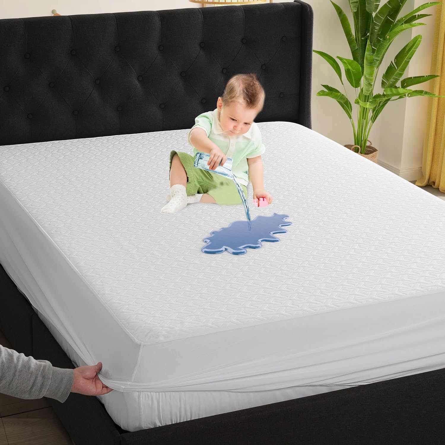 2 Pack (Queen Size+Full Size) Premium 100% Waterproof Queen Mattress Protector,4D Air Cooling 300GSM Mattress Pad Cover,Breathable All-Round 360° Bed Mattress Topper Protection Noiseless Vinyl Free