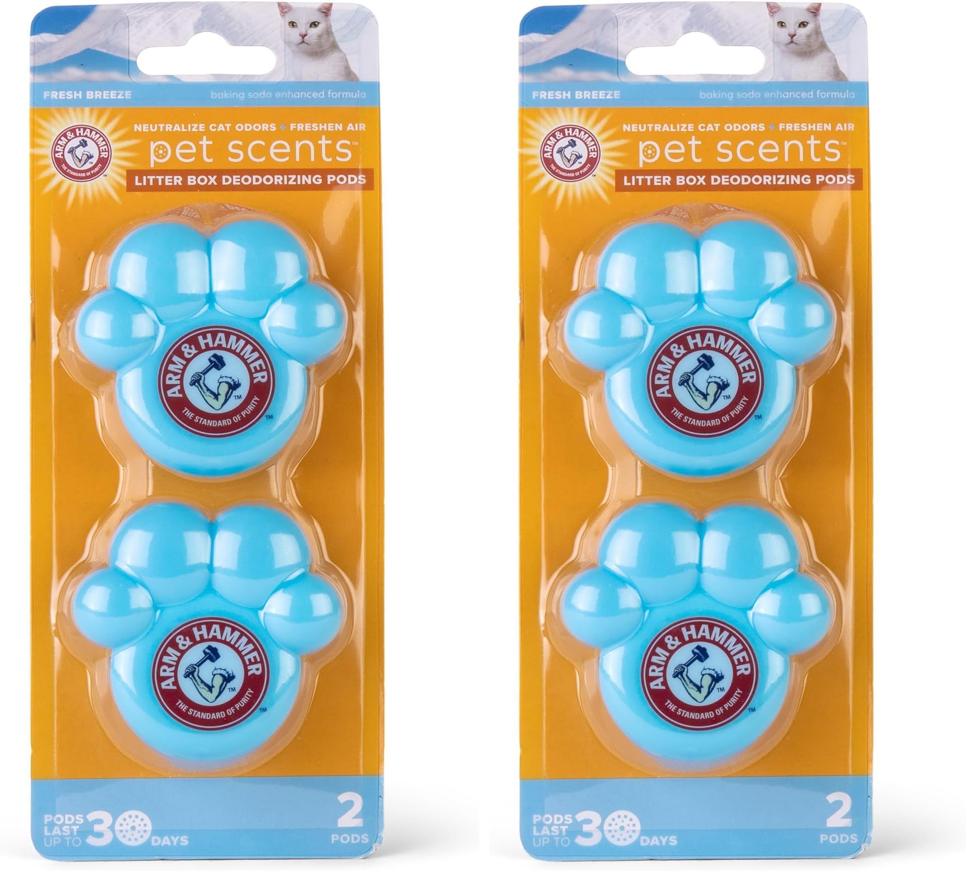 Pets Cat Litter Box Deodorizing Pods 2 pods, Fresh Breeze Scent | 2 Cat Litter Box Deodorizer from Arm and Hammer | Combats Cat Odors | 2 Adhesive Devices (Pack of 2)