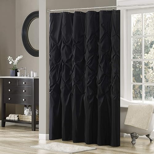 Madison Park Laurel - Cortina de ducha de transición sólida para baño, 72 x 72 pulgadas, color negro