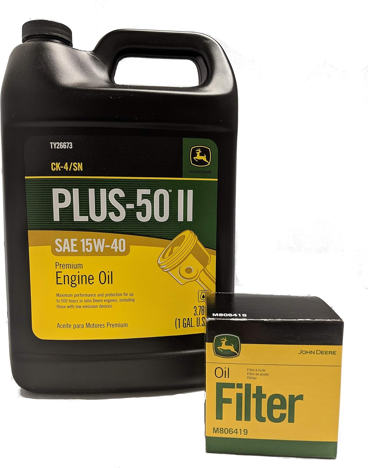 John Deere Original Equipment Oil Change Kit Filter and Oil - (1) M806419 + (1) Gallon 15W-40
