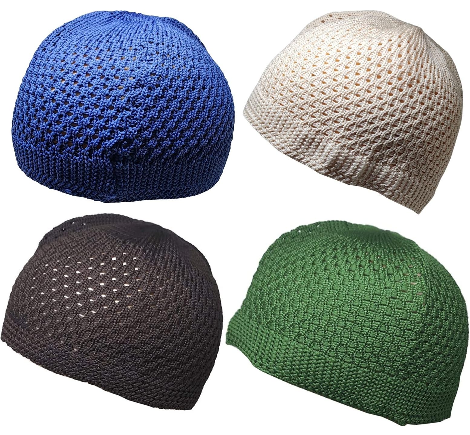 Al-Ameen Set 4 Colors Muslim Beanie Skull Cap AMN132 Islam Kufi Topi Prayer Hat Crochet Taqiyah Takke Eid Ramadan Gift