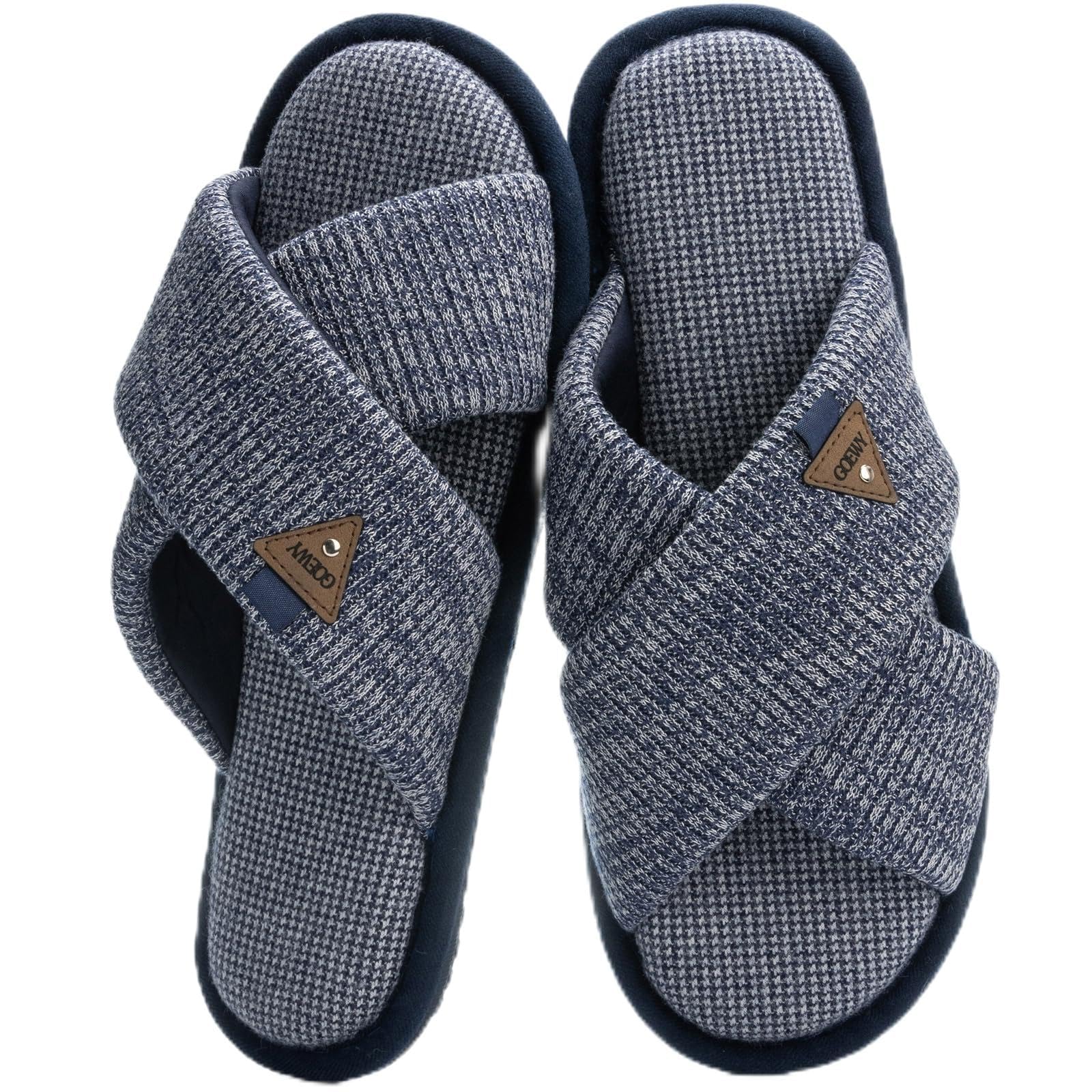 House Slippers for Men Cozy Cross-Band Memory Foam House Shoes Soft Non-Slip Slipper Indoor Footwear Breathable Summer Home