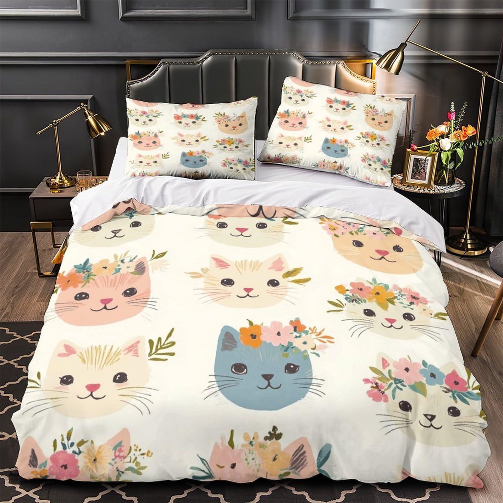 Parure de Lit Chat 3D Cadeau Idéal pour Fille ou Garçon Lit Simple 140x200
