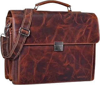Johann' Maletín Piel Hombre y Mujer Bolso Mensajero Bolsa Bandolera Bolso Trabajo Negocios Profesor para portátil de 15,6' con candado Cuero Genuino