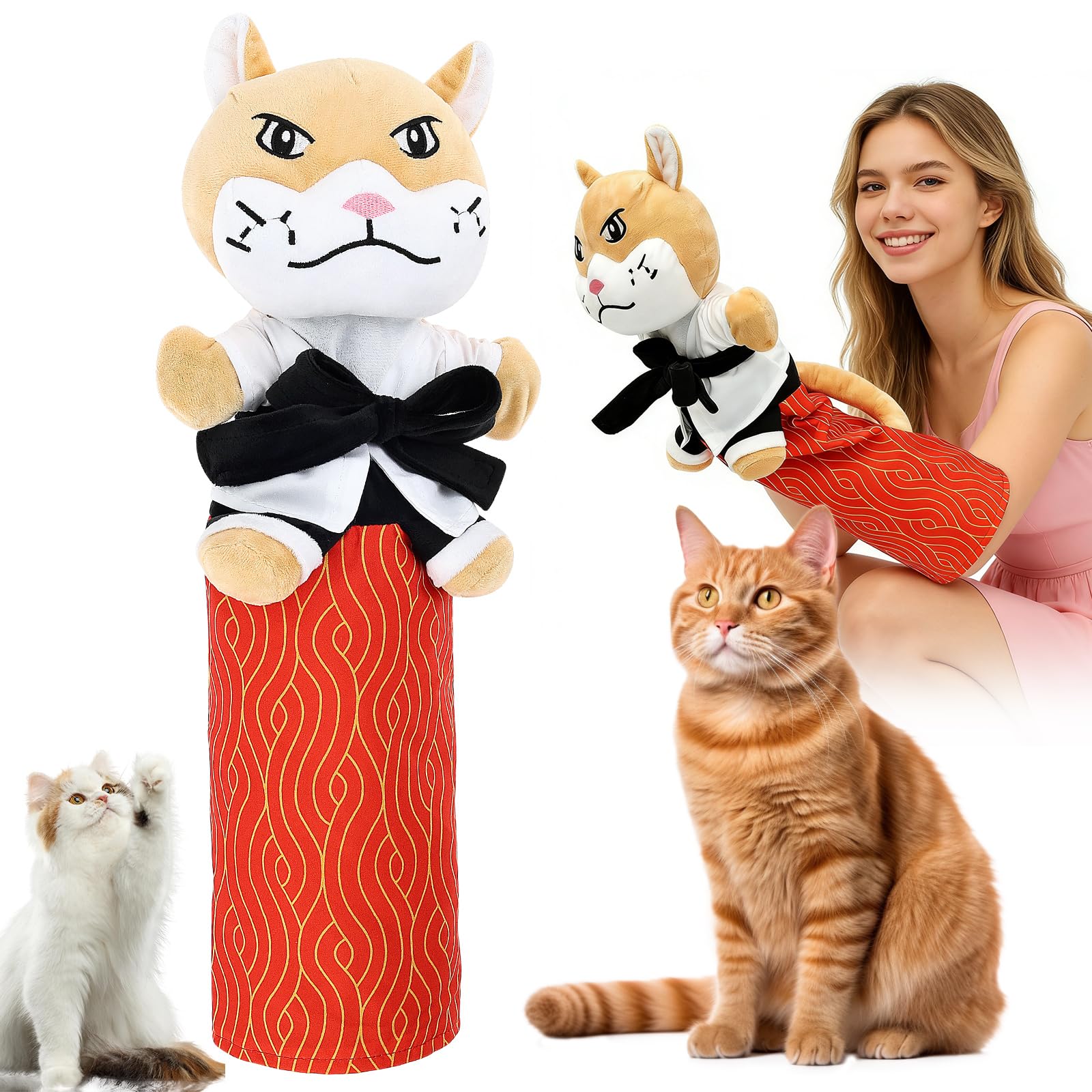Gatphy Karate Kitty Interactive Wrestling Glove for Cats, 19.69" Full Arm Protection Puppet Toy, Soft Bionic Action Kick Stick, Interactive Boxing and Arm Wrestling Games Toy for Kittens & Adult Cats