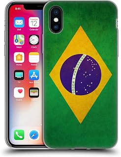 Head Case Designs Brazil Brazilian Brasil Flag Vintage Flags Gel Case [Military Grade Protection] Compatible with Apple iPhone X/iPhone Xs and Compatible with MagSafe