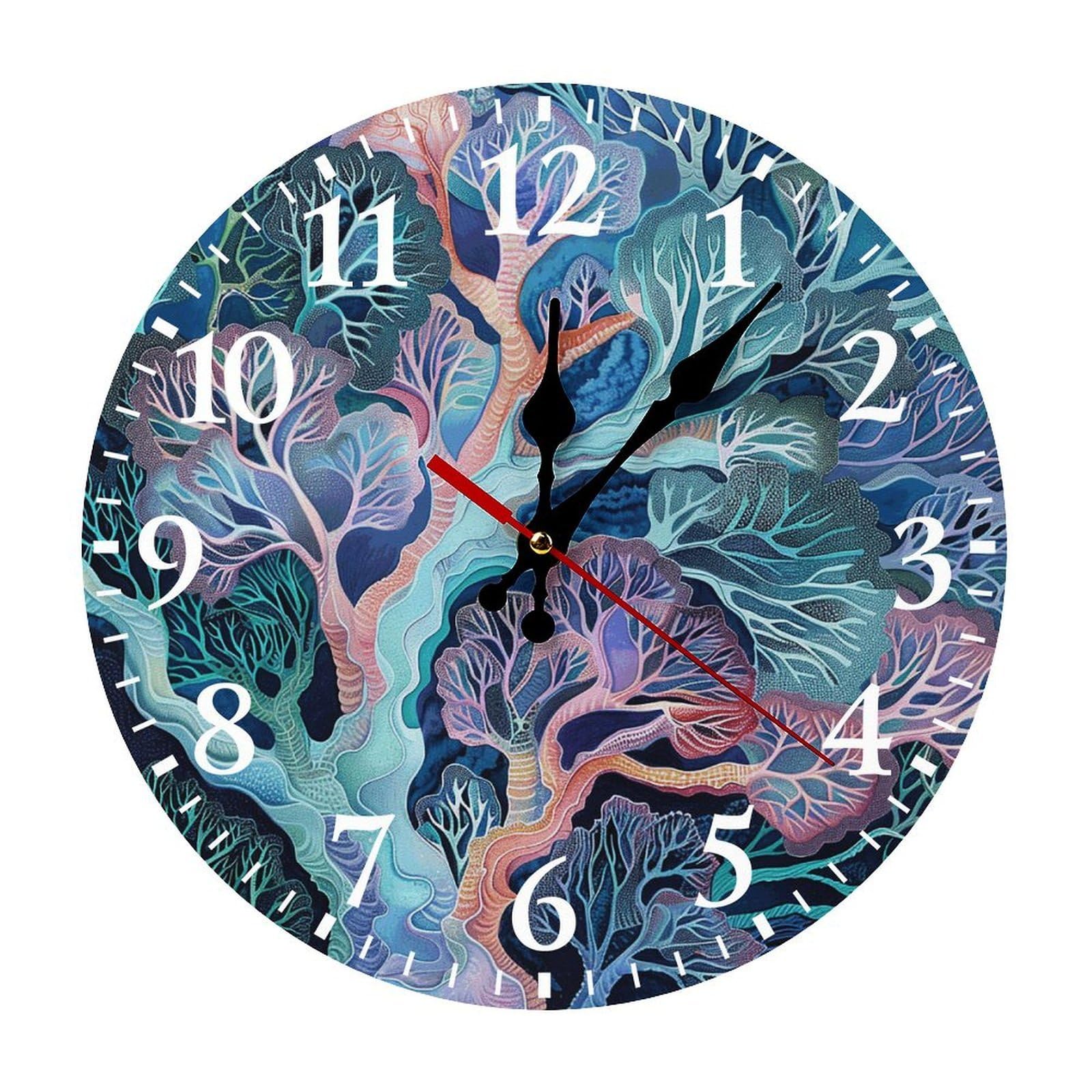 NTVOWPZO 10 Inch Wall Clock Fan Coral Image Battery Operated Wall Clocks Silent Non-Ticking Round Wall Clock for Living Room Kitchen Home Office Wall Decorative Clock