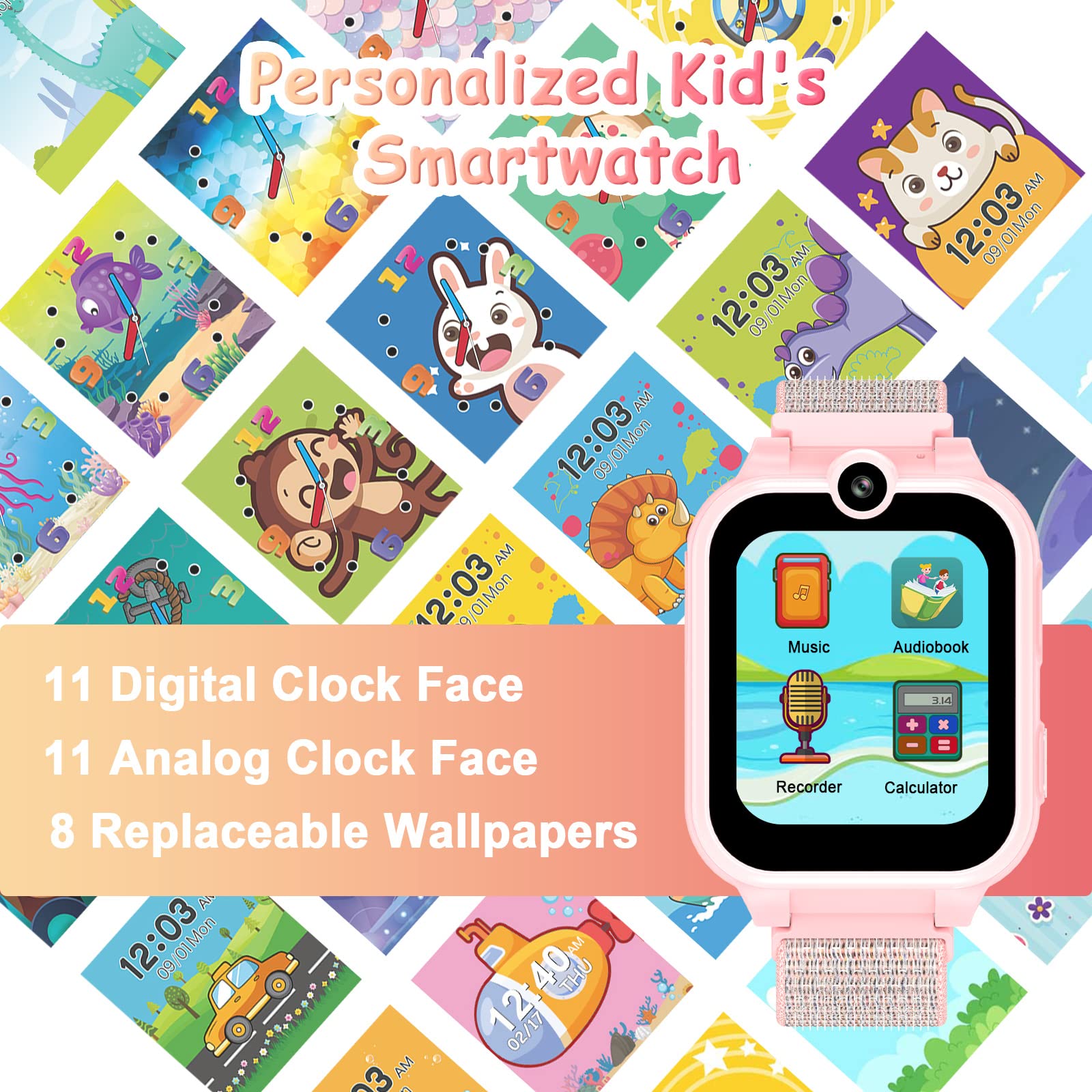 PTHTECHUS Smartwatch Niño Reloj Inteligente Teléfono Infantil con Llamadas SOS, 16 Juegos, Cámara, Música MP4, Despertador, Linterna, Smart Watch Digital para Niña y Niño 4-12 Años Regalo