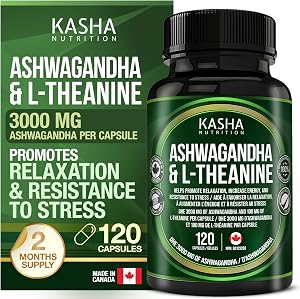 Ashwagandha Supplement 3000 mg and L-theanine 100 mg Per Capsule | High Potency 10:1 Extract, Expert Formulated | Resistance to Stress, Promote Relaxation, Energy, Memory Enhancement, Sleep Aid & Rejuvenative Tonic | Proudly Canadian | No Additives (