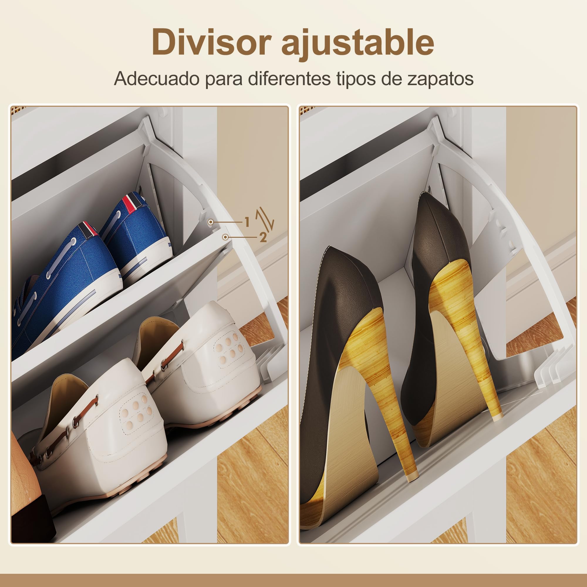 HOMCOM Zapatero Estrecho con 4 Puertas de Ratán Zapatero Entrada Recibidor con Estantes Ajustables para 20 Pares de Zapatos 105x24x95,5 cm Blanco