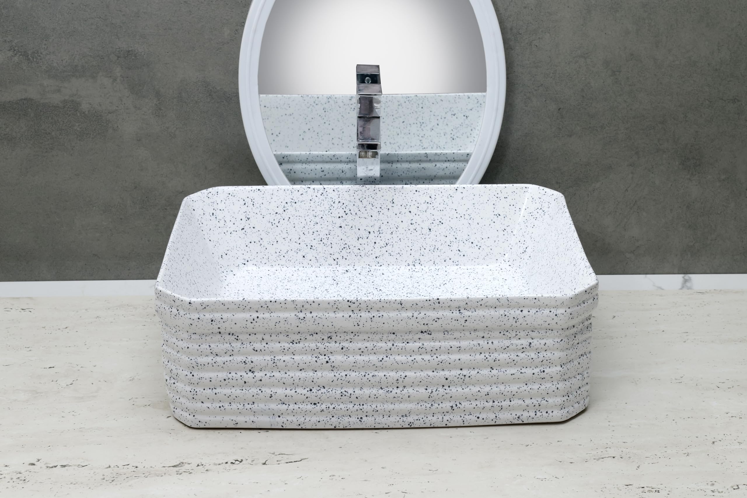 HISRE Table Top Wash Basin For Bathroom | Over Counter Top Wash Basin For Living Room | Washbasin Countertop | Tabletop Ceramic Bathroom Kitchen Sink (18 x 14 x 6 Inch) (Style - 3) AM3207, photo 1 of 4