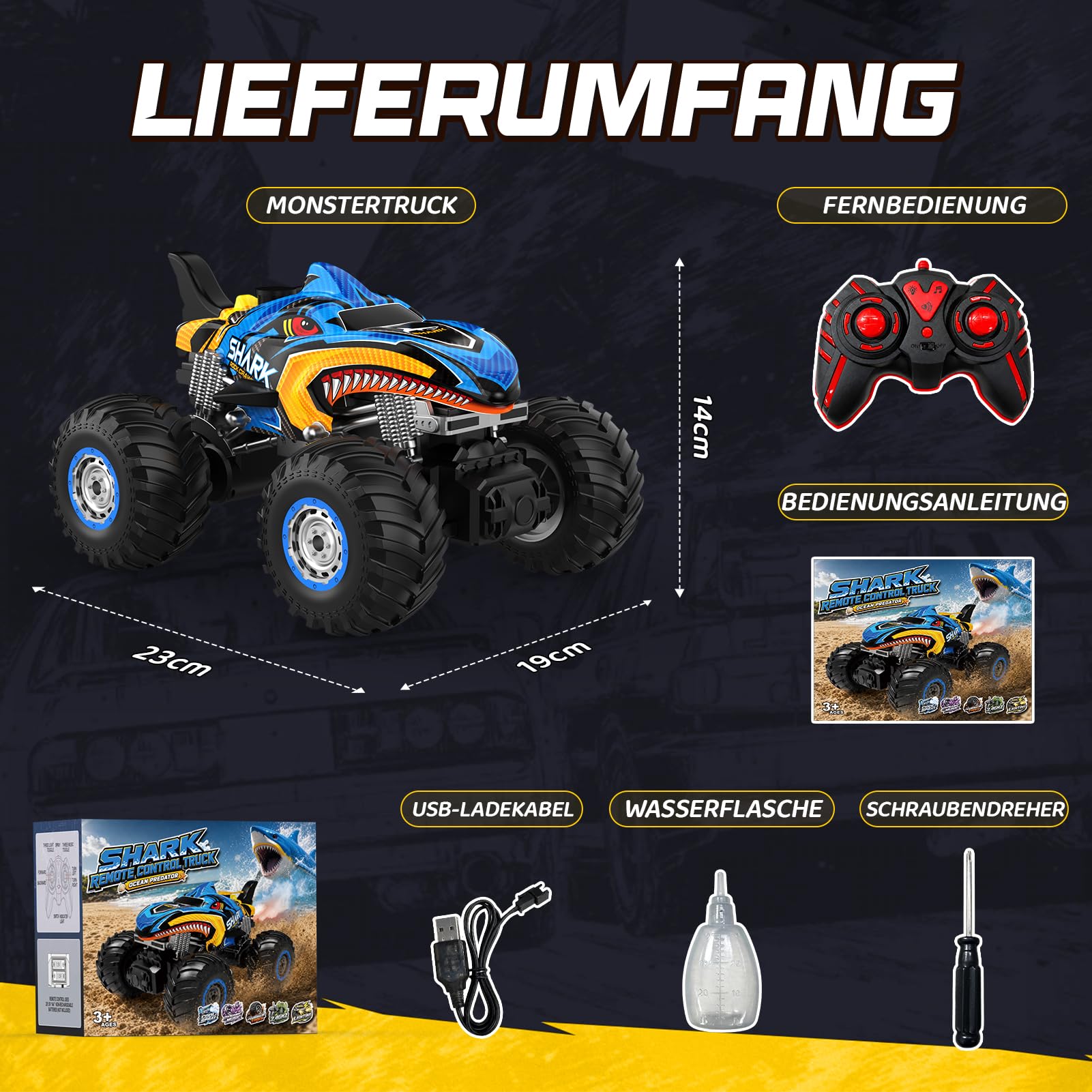 HappyGoLucky Voiture Télécommandée, Monster Truck Jouet Enfant 3-12 Ans