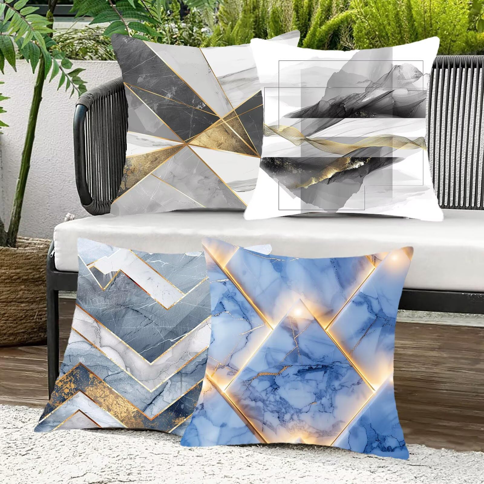 Kissenbezug 60x60 cm Marmor 4er Set Sofakissen Superweichem Doppelnähten Versteckter Reißverschluss grau Outdoor Kissen Leinen gelten für Auto Terrassen-Gartenbank Wohndeko Schlafzimmer Sofa R-3