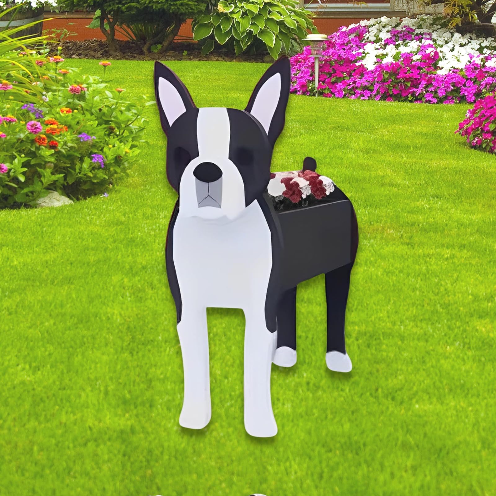 strolfay Boston Dog Planter Plant Pots,Cute Garden Dog Flower Planter,Dog Planters Birthday Gifts for Women,Office,Indoor/Outdoor Decor（9.45 * 6.73 * 13.39in）